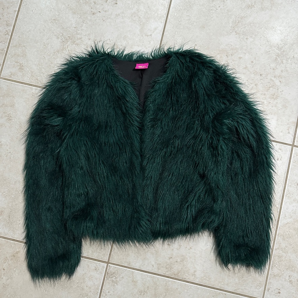 Faux fur green jacket